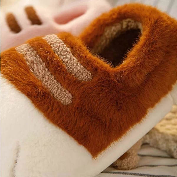 Vinter Söta Katt Tass Designer Hus Kvinnor Pälstofflor Golv Tyst Sovrum Älskare Varma Plysch Skor Inomhus Fluffiga Slides brown 38-39