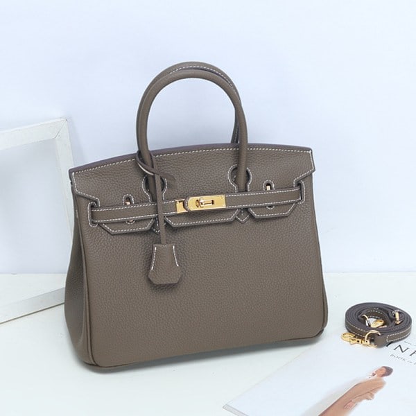 Damhandväska i läder Första Lagret Nötskinn Tote Väska Pendlar Crossbody Handväska Khaki (white line) No. 25 (25x14x19cm)
