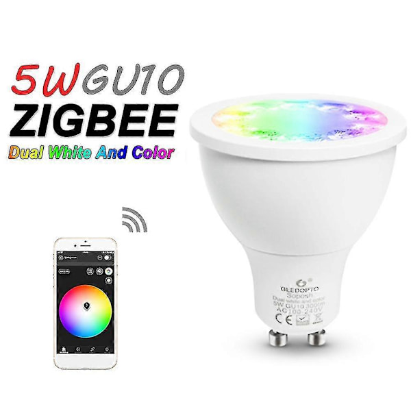 GLEDOPTO 120 Grader 5W Zigbee APP-styrd GU10 RGB+CCT LED-spotlightlampa BoSaiD