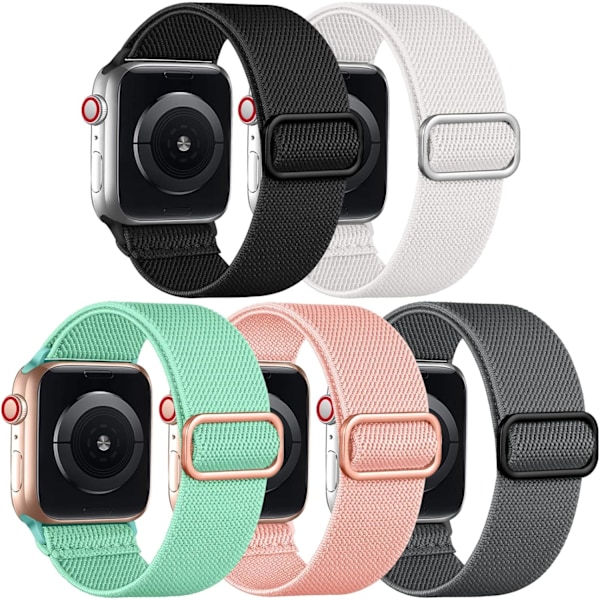 Elastisk Solo Loop-bånd Kompatibel med Apple Watch Ultra Band 49mm 45mm 44mm 42mm 41mm 40mm 38mm til Mænd Kvinder, Blødt Nylon Stræk Flettet Rem Black/White/Gray/Pink/Mint Green 42mm/44mm/45mm/49mm