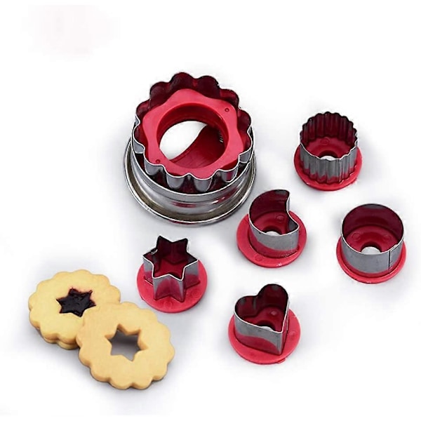 Grönsaksfruktsskärare Formar Set, 6-pack Linzer Kakformar Rostfritt Stål, Ihålig Sås Sylt Fylld Tårta Form Julverktyg Tårta DIY Mousse, D