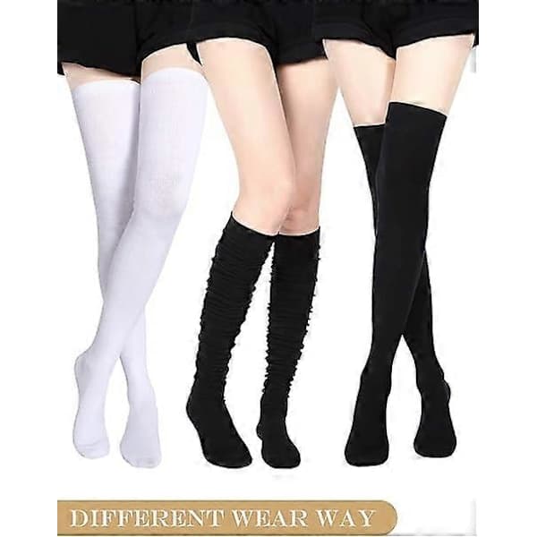 Over Knee Lårhøje Strømper Stribede Strømper 3-Stribede Lårhøje Strømper Dame Strømper Varme Cosplay Strømper til Piger Sort og Hvid
