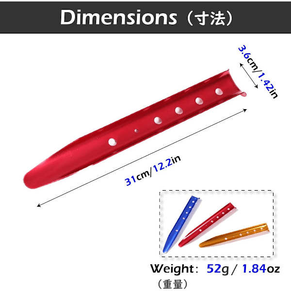 1 st 6X Tältpinnar för Snö och Sand - Lättviktiga för Camping Vandring Ryggsäcksturer (Röd)
