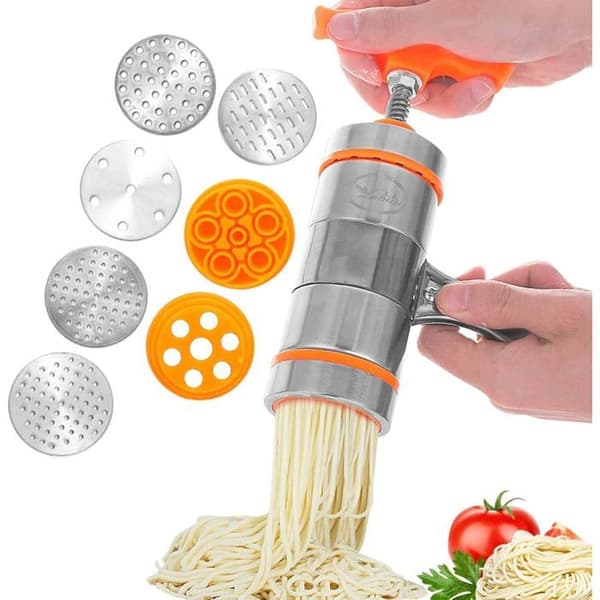 Nudelmaskine Rustfrit Stål Pasta Presse med 7 Forme