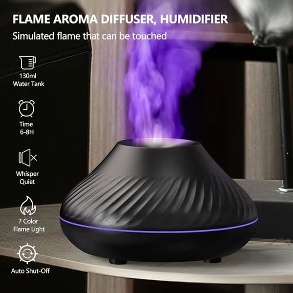 Aromadiffuser med flamme, æterisk oliediffuser, 7-farvet natlys
