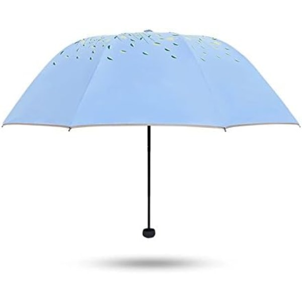 Gröna Trädblad Rese Hopfällbart Paraply, Solskydd, UPF 50+ UV-skydd, Regntätt, Kompakt Storlek, Hopfällbart i Handväska Blue