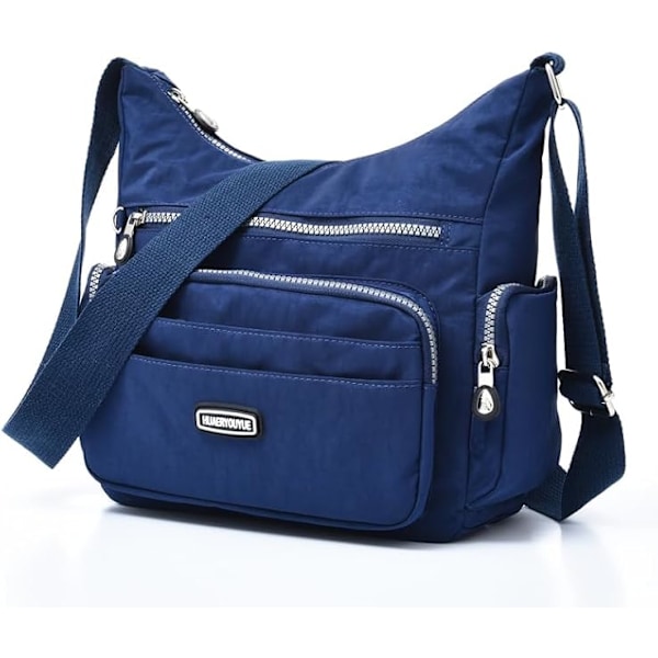 Vanntett crossbody-veske for kvinner, mote skulderveske med flere lommer, avslappet crossbody-veske for skole Azul Oscuro