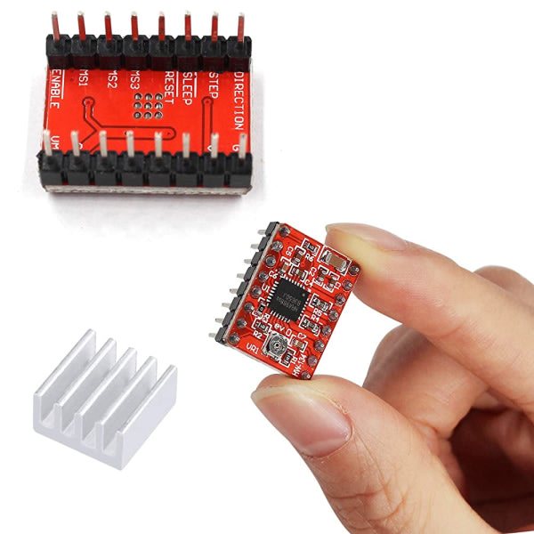 A4988 Trinnmotordrivermodul 5 stk Trinnmotordrivermodul med kjøleribbe for RepRap 3D-skriver