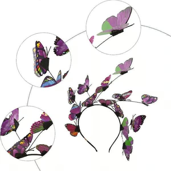 Sommerfugl-hodebånd, elegant sommerfugl-hodeplagg med glitter for kvinner, tilbehør til kostyme og teselskap