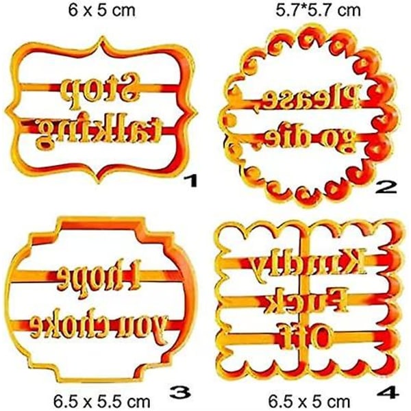 4 stk Sjove Småkageforme Sæt Til Bagning, Småkageforme Med Uhøflige Ordsprog Ord, Småkageforme Form Med Sjov