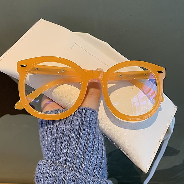 Unisex Stora Runda Polygon Glasögon För Män Kvinnor PC-Båge Glasögon Utan Styrka Orange -2.00