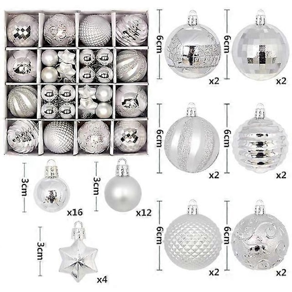 6cm Julekugle Dekoration Juletræskugle Ornament Vedhæng Hængende Dekor Glædelig Jul Dekoration Hjem Nytår 2024 Silver 3-6cm