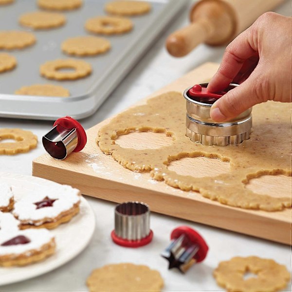 Grönsaksfruktsskärare Formar Set, 6-pack Linzer Kakformar Rostfritt Stål, Ihålig Sås Sylt Fylld Tårta Form Julverktyg Tårta DIY Mousse, D
