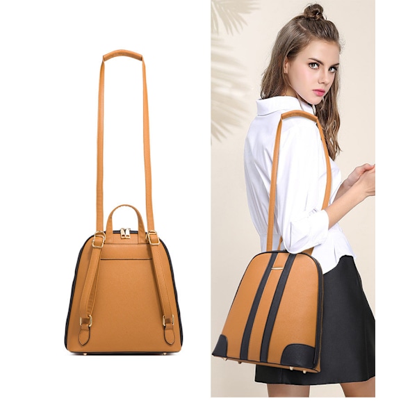 Brun PU Läder Ryggsäck Dam Lyx Axelväska Korthållare Set Crossbody Väska Gåva Brown