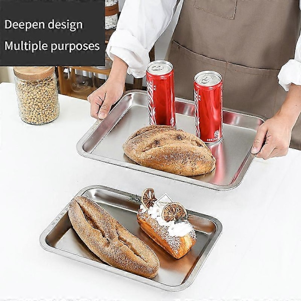 304 rustfri stål bakke, rektangulær ren flad bund firkantet plade, kommercielt køkken bagefisk plade, fortykket dampet ris plade N-style L50 W35 H4.8flat bottom