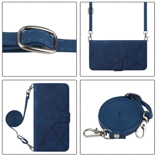 Kompatibel med Samsung Galaxy A71 4G Fuld Beskyttelse Blød PU Læder Flip Wallet Telefon Cover med Kortholder og Lang Rem Blue
