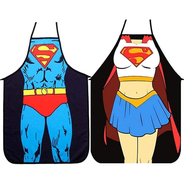2 sæt køkkenforklæder - Superman-version til mænd og kvinder, parforklæder