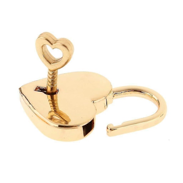 Mini Lås med Nyckel för Smyckeskrin Förvaringslåda Dagbok, litet Metallhjärtformat Hänglås, 2-pack, Guld