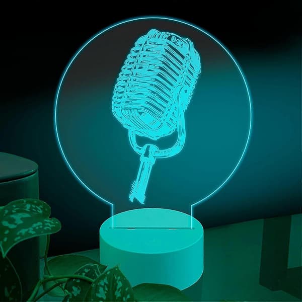SCSYV Musik 3D LED Bordlampe, Diskantnøgle Son Mikrofon Vintage Noder, Optisk Illusion Akryl Glasplade