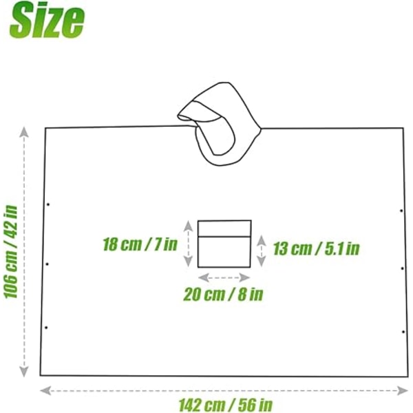 Vanntett Poncho Voksen, Gjenbrukbar Regnponcho Voksen Vanntett Poncho Vanntett Voksen Lett Vanntett Regnjakke for Utendørs Vandring Camping Green