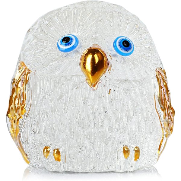 Crystal Owl Figurine Collectible, Gold Painted Glass Animals Ornaments, Glass Owl Paperweight Home Table Decor