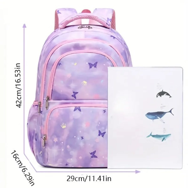 2-delad ryggsäck och lunchväska set, söt fjärilstryckt student ryggsäck, stor kapacitet ryggsäck lunchväska 2-delad set, mode student ryggsäck blue