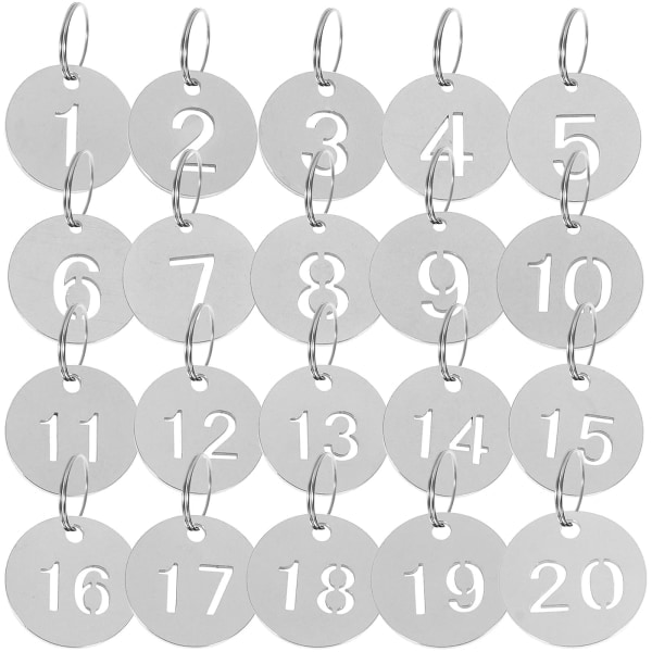 20st rostfritt stål numrerade 1-20 taggar Nyckelbrickor rostfritt stål ID-taggar Bagageetiketter（2.3X2.3CM，Silver） IC