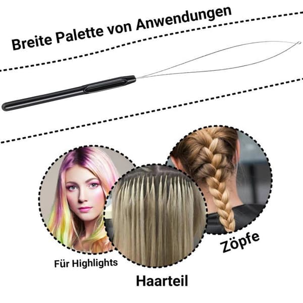 6 tilbehør for hårforlengelse - knute/nål/krok/mikroring - hår/fjær/perler