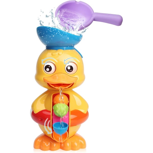 Toddler Duck Bathtub Toys for 18 months with Rotatable Waterwheel & Eyes /Strong Suction Cups /Water Scoop, Fun Bathroom Toys for Boys Girls 2-4 Years