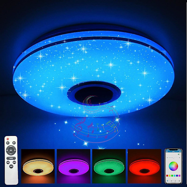 Led Ceiling Light Dimmable Rgb Colour Changing With Bluetooth Speaker, Led Lamp For Kitchen, Childrens Room, Bedroom, Living Room