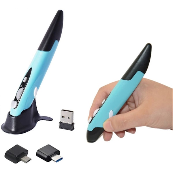2,4 GHz trådløs mus med bærbar computer, ergonomisk justerbar DPI-skralde, med adaptere (blå)