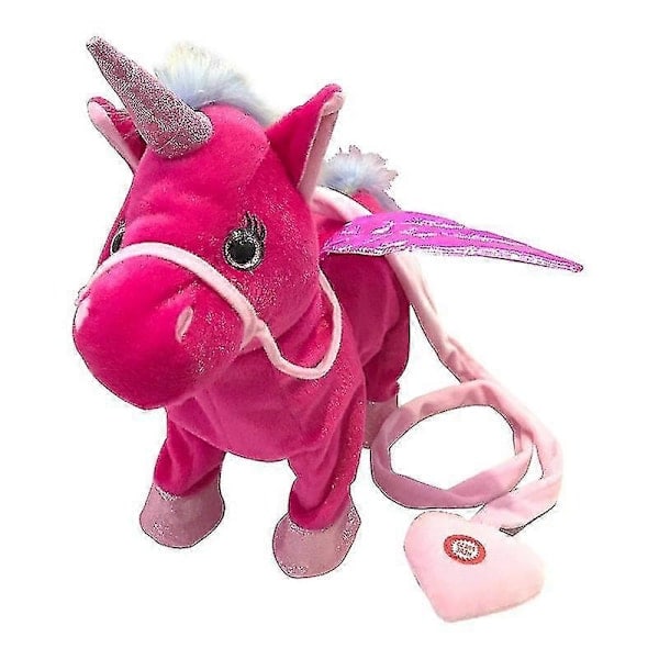 Elektrisk Gående Enhjørning Gå/Dans/Syng/Rist Rumpe Plussj Leke For Barn Bursdagsgaver Rose Red