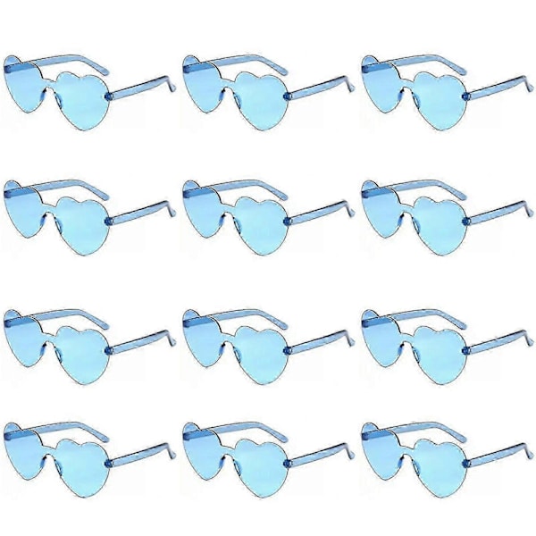 12 stk. Hjerte Solbriller For Kvinner Transparent Hjerteformede Solbriller Bulk Morsomme Solbriller Pakke For Festgaver blue