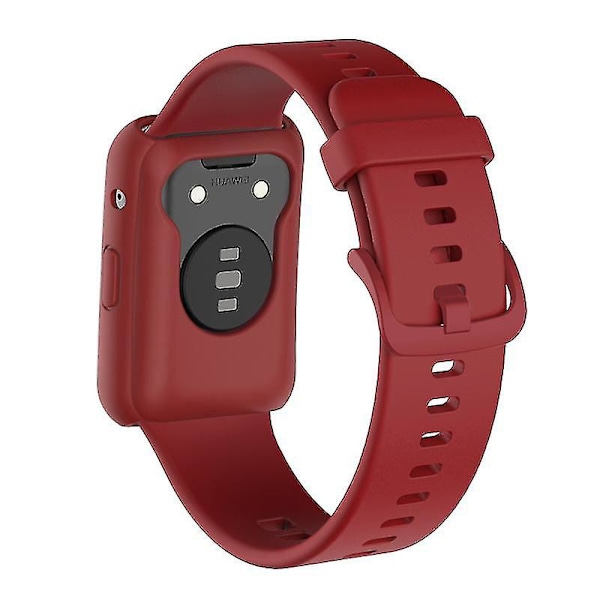 Silikoninen kellon ranneke Huawei Watch Fit -kellolle, korvaava ranneke + naarmuuntumaton kellokotelo Wine red, Wine Red Style F Huawei Watch Fit