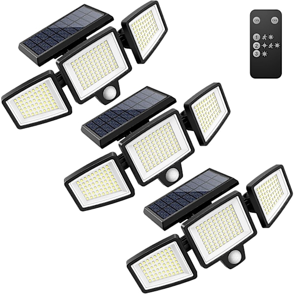 SDIGV Solcellslampor Utomhus 2500LM 210 LED Säkerhetslampor med Fjärrkontroll, 3 Huvuden Rörelsesensorlampor, IP65 Vattentät, 270° Bred Vinkel Flood Wall Black3