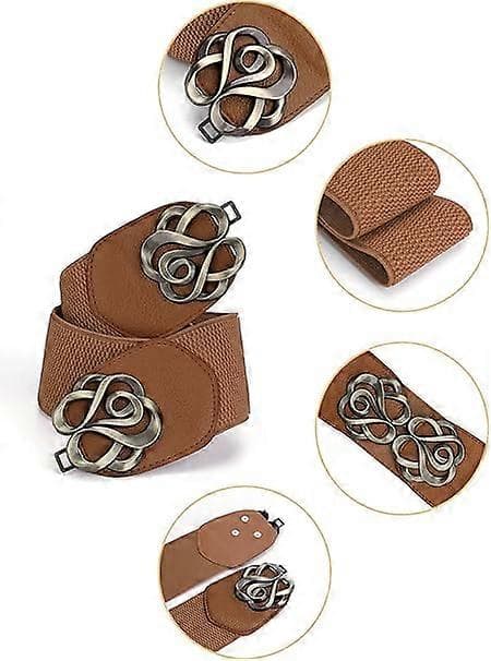 Elastiske belter for kvinner med metallspenne og stretch White brown