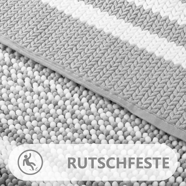 Bademåtte Rug Ekstra Blød og Absorberende Fluffy Stribet Chenille, Skridsikker Shaggy Badeværelsesgulvmåtte, Maskinvaskbar (40 x 60 cm) Grey