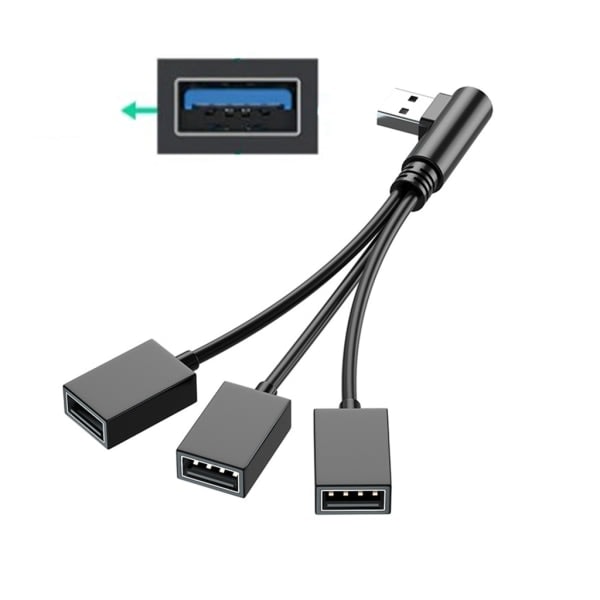 USB-splitterhub for mobil strøm, bil, datakabel for USB-laderkabel for mann til hunn - venstre sving