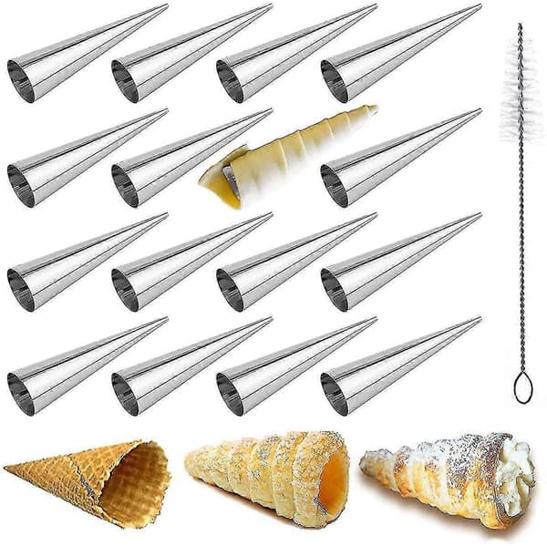 16 stk. fløderulleforme i rustfrit stål, flødehornskonus croissanform til cannolirør isdame