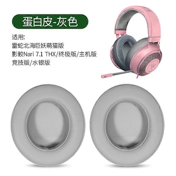 Øreputer og hodebånd erstatningsputer for Razer Nari Ultimate 7.1 Gaming Headset gray protein leather