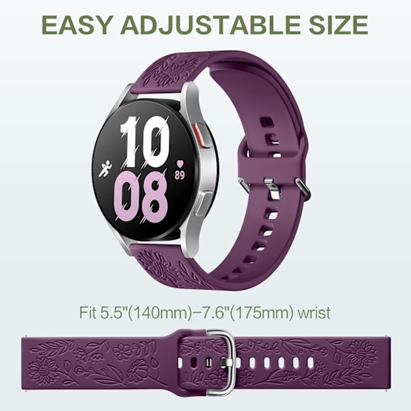 Solrosor Graverade Armband Kompatibel med Samsung Galaxy Watch 7 6 5 4 40mm 44mm Kvinnor, 20mm Mjuk Silikonband för Galaxy Watch Purple