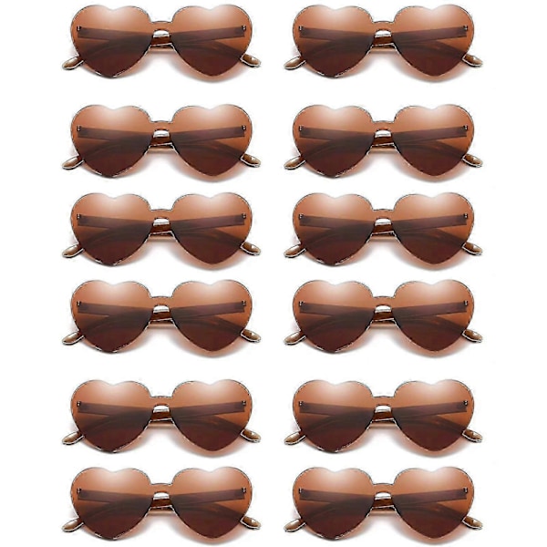 12 stk. Hjerte Solbriller For Kvinner Transparent Hjerteformede Solbriller Bulk Morsomme Solbriller Pakke For Festgaver brown