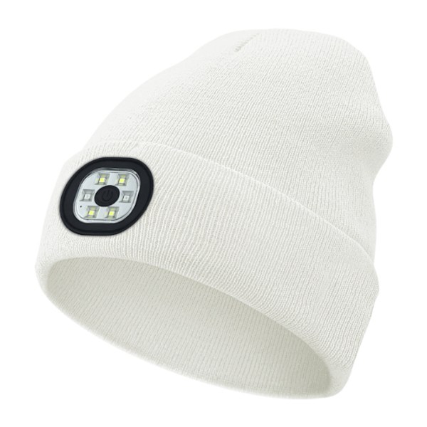 LED Beanie Hat med Indbygget Lys USB Genopladelig Unisex Genopladelig Hovedlampe USB Vinter Oplyst Hovedlygte Gavehat med Lommelygte Indbygget White