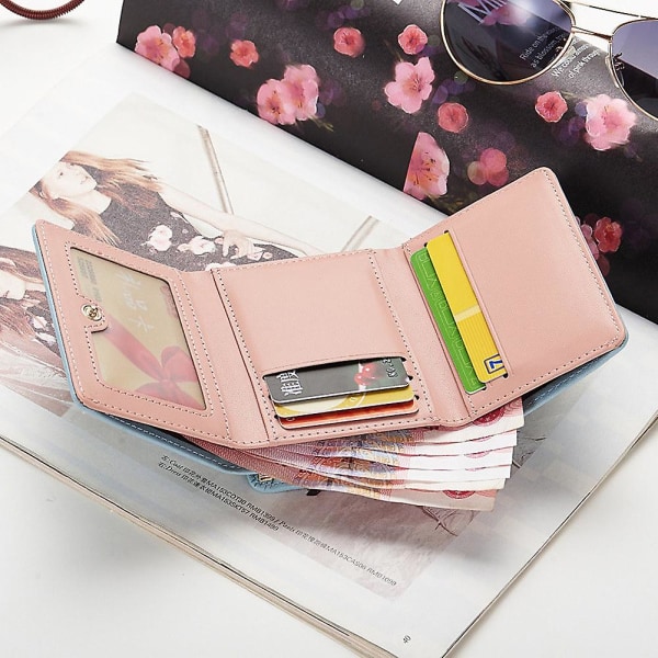 Fashion Love Heart kolminkertainen lompakko kolikkotaskulla, kulutusta kestävä ultraohut kolikkokukkaro naisten tytöille Pink