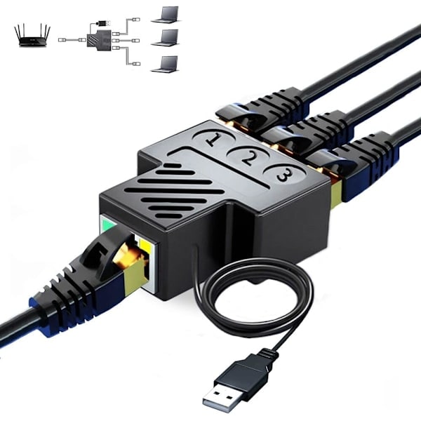 RJ45 Ethernet Splitter Adapter, Aoaizue 1 till 3 portar [3 enheter samtidigt nätverk] RJ45 Nätverksförlängning 100Mbps Internethastighet 8P8C