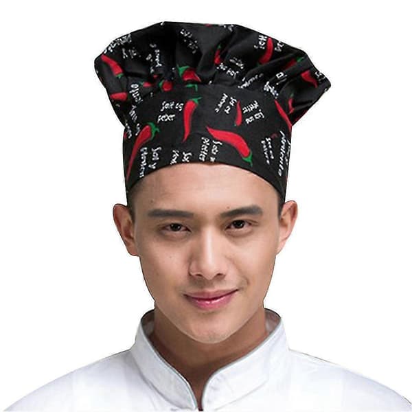 Professionell Stretchig Justerbar Herrkeps Kök Kock Bagare Catering Kockmössa Chilli Pattern