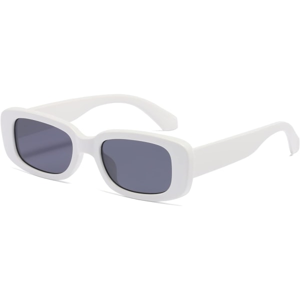 Rektangulære solbriller for kvinner Menn Trendy retro motebriller 90-tallet Vintage UV 400 beskyttelse Firkantet innfatning K1200 White Frame Grey Lens