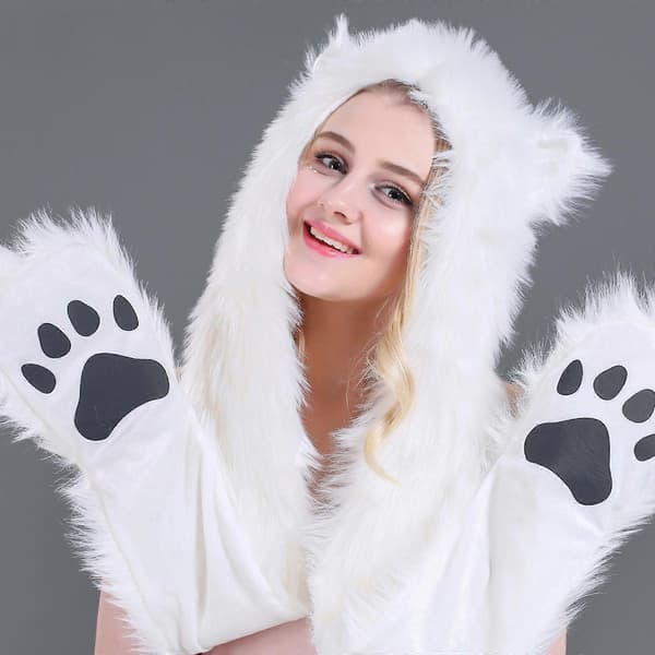 Alt I Én Plys Hat til Vinter Varm Pullover Halstørklæde Handsker Hat Rollespil Kostume Hat Unisex Trapper Hat til Koldt Vejr small leopard print