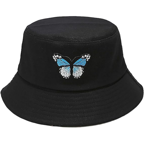 Bucket-hattu Kesämatka Ranta Auringonhattu Kalastajan Hatut Ulkoilukorkki Naisille Miehille Butterfly Black