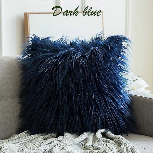 1 stk. Shaggy Fluffy Putetrekk Putevar Myk Pels Plysj 45x45cm dark blue